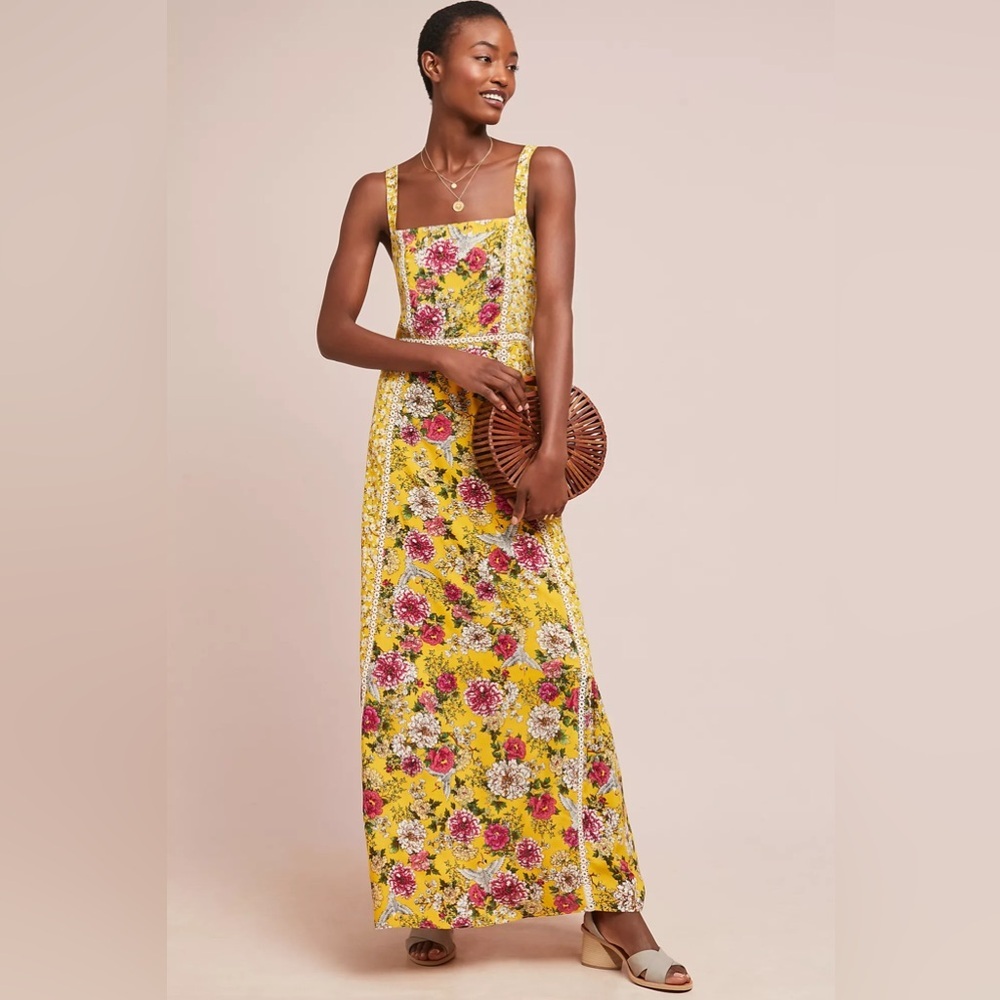 Floral Square-Neck Maxi Dress - Yellow
